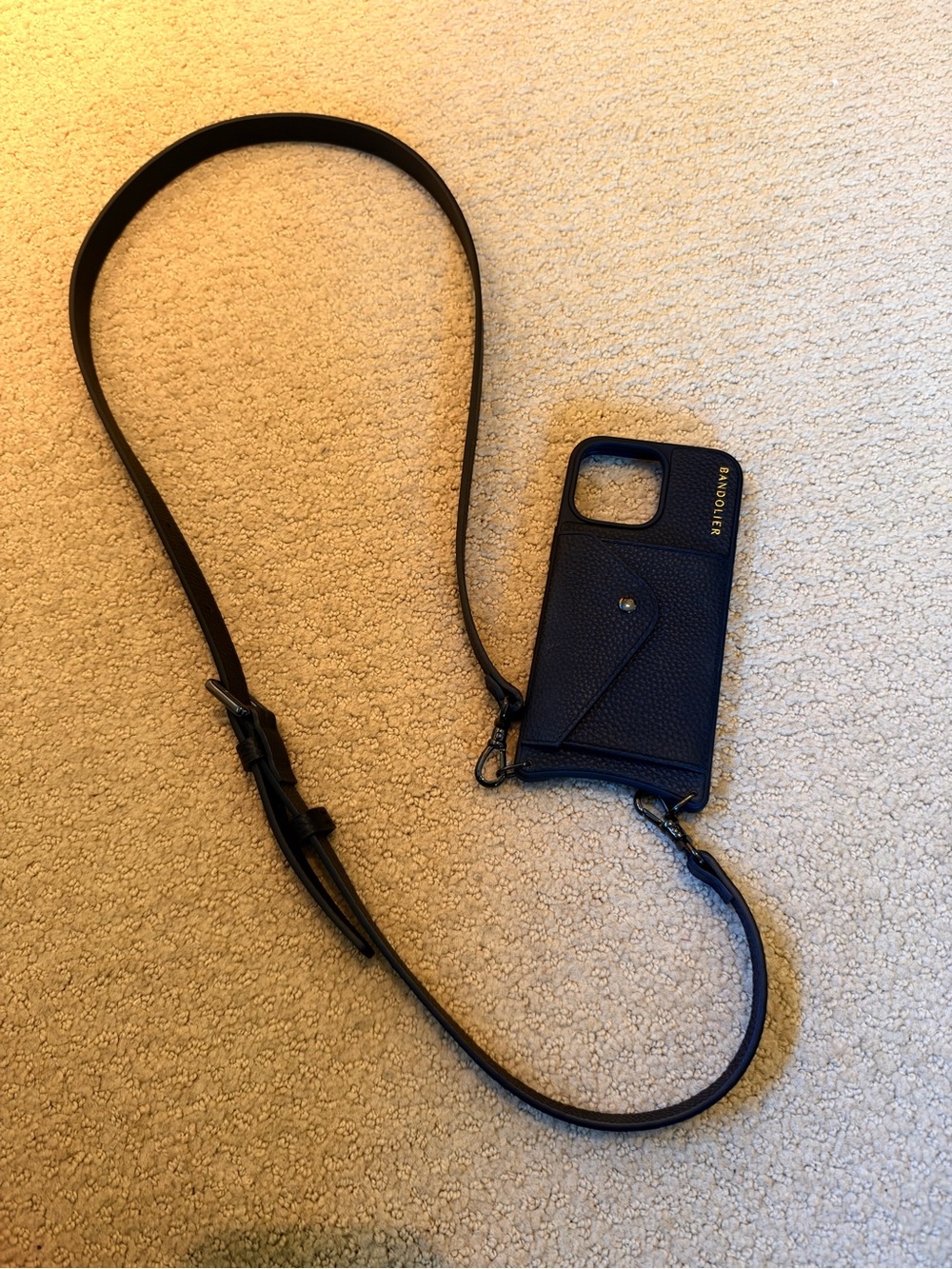 Bandolier Hailey Black/Gold Leather Crossbody iPhone 16 pro max Case + Strap